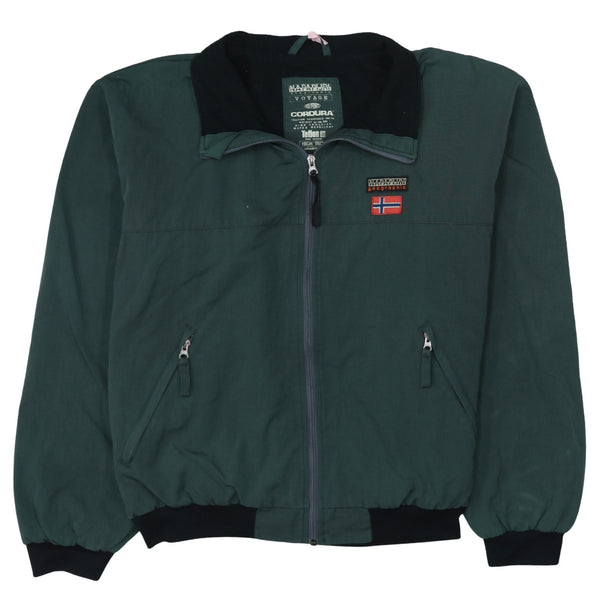 Napapijri Dark Green Jacket Men's XLarge Embroidered Flag Logo Zip Pockets Windbreaker Outerwear