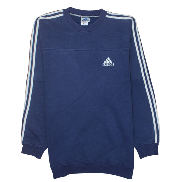 Adidas Navy Blue Sweatshirt Men's Large Embroidered Logo Three Stripe Sleeves Pullover Top