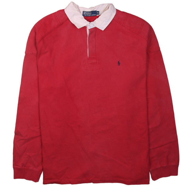 Polo Ralph Lauren 90's Long Sleeves Button Up Rugby Polo Shirt XLarge Red