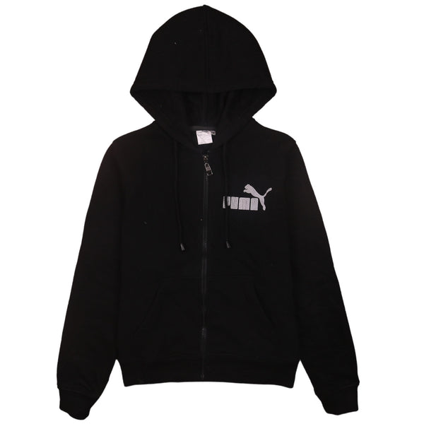 Puma 90's Drawstring Pockets Full Zip Up Hoodie Medium Black