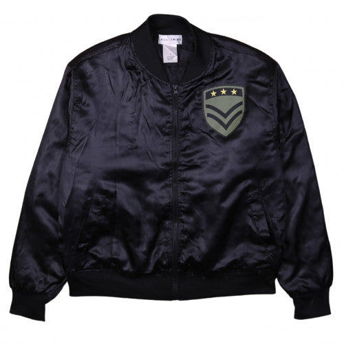 Love Tribe Black Bomber Jacket Women's Large Printed Patch Graphics Zip Outerwear