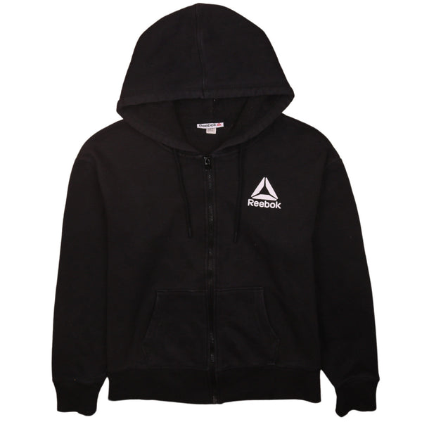 Reebok 90's Drawstring Pockets Full Zip Up Hoodie XLarge (missing sizing label) Black