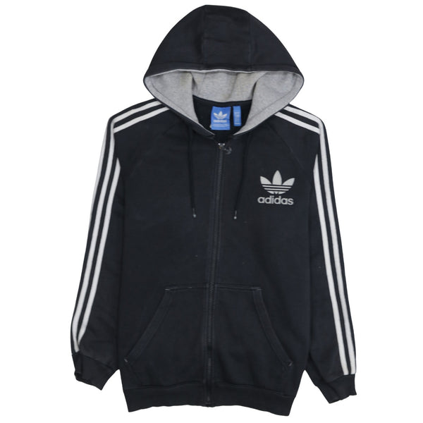 Adidas 90's Striped Sleeve Full Zip Up Hoodie Medium Black