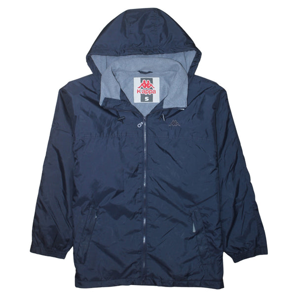 Kappa Navy Blue Hooded Jacket Men's Small Full Zip Fleece Lined Embroidered Logo Windbreaker