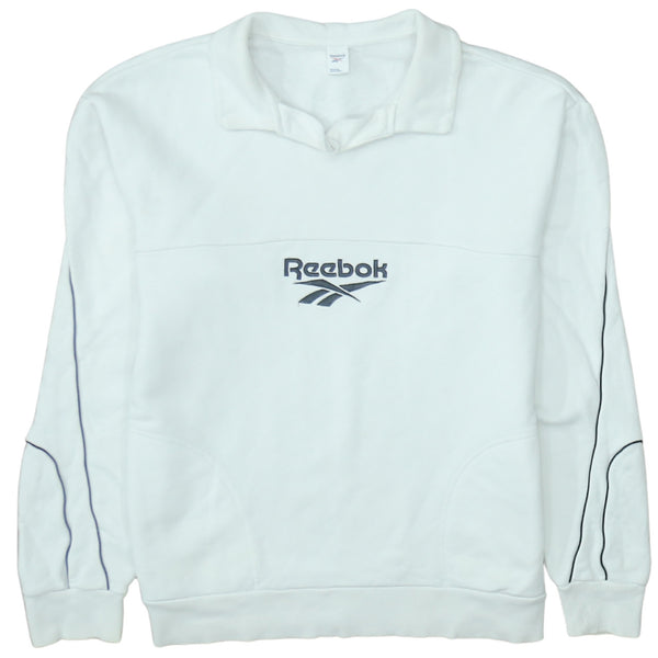 Reebok White Sweatshirt Men's Medium Embroidered Logo Piping Detail Pullover Jumper Top