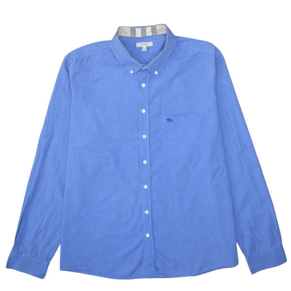 Burberry Blue Button Down Shirt Men's XLarge Embroidered Logo Long Sleeve Casual Top