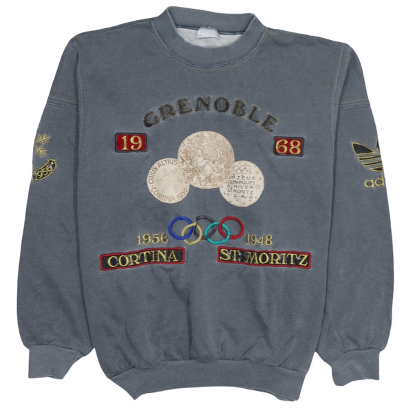 Adidas 90's Vintage 1968 Adidas Grenoble Winter Olympic Games Paris Crew Neck Sweatshirt XLarge  Grey