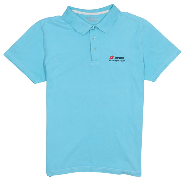 LOTTO 90's Short Sleeves Quarter Button Polo Shirt Large Blue