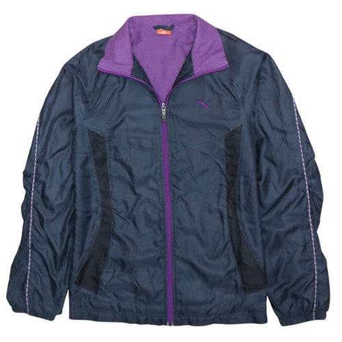 Puma Navy Purple Windbreaker Jacket Men's Small Full Zip Embroidered Logo Track Top