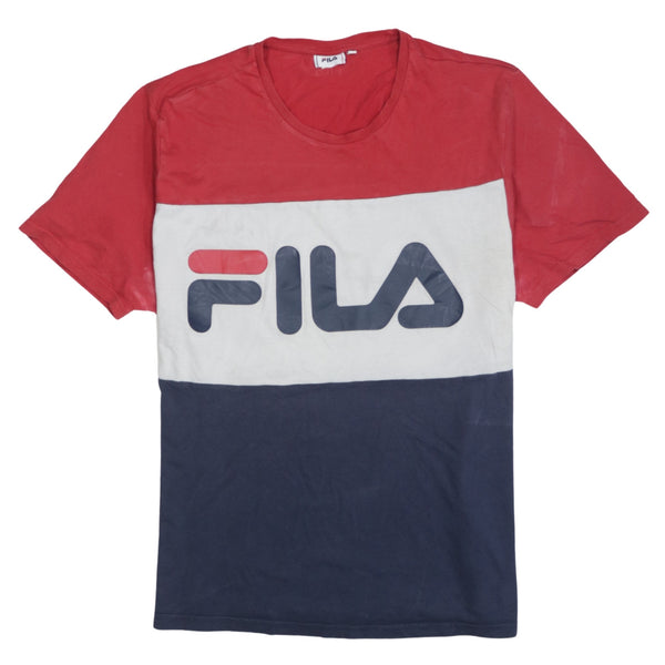 Fila Red White Navy T Shirt Men's XLarge Printed Big Logo Colour Block Tee Top
