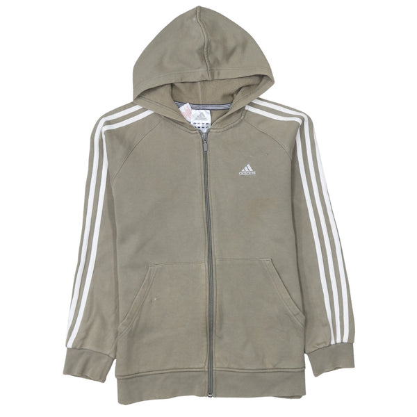 Adidas 90's Striped Sleeve Full Zip Up Hoodie Large Khaki Green
