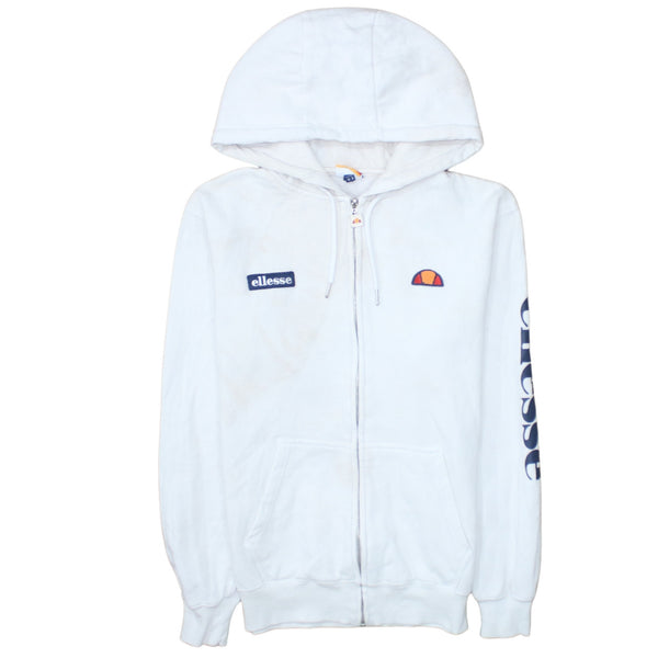 Ellesse 90's Drawstring Pockets Full Zip Up Hoodie Medium  White