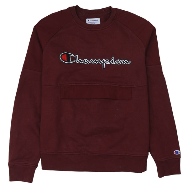Champion Burgundy Red Sweatshirt Men's Medium Embroidered Script Logo Front Pouch Pullover