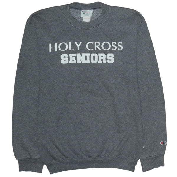 Champion 90's Holy Cross Seniors Crew Neck Sweatshirt Small Grey