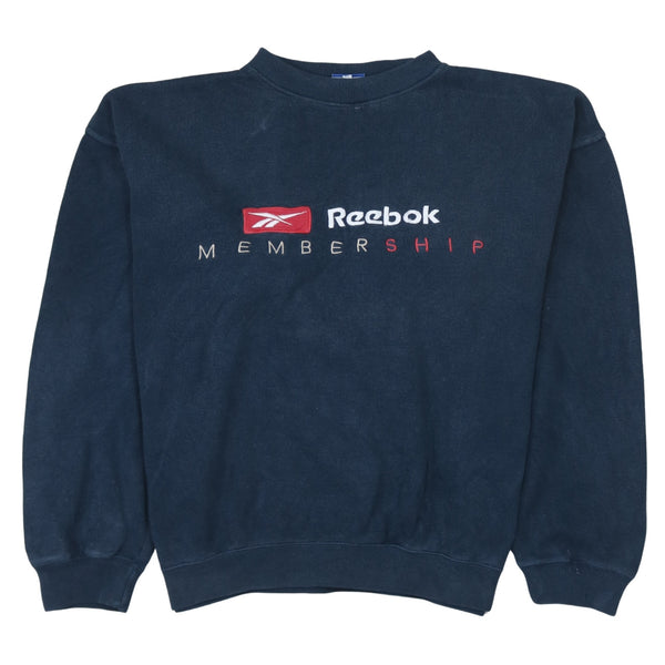 Reebok Navy Blue Sweatshirt Men's XLarge Embroidered Membership Logo Crewneck Pullover Fleece Top