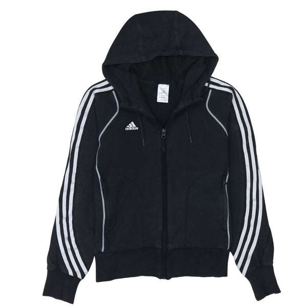Adidas Black Zip Hoodie Women's Medium Embroidered Logo Three Stripe Sleeves Track Top