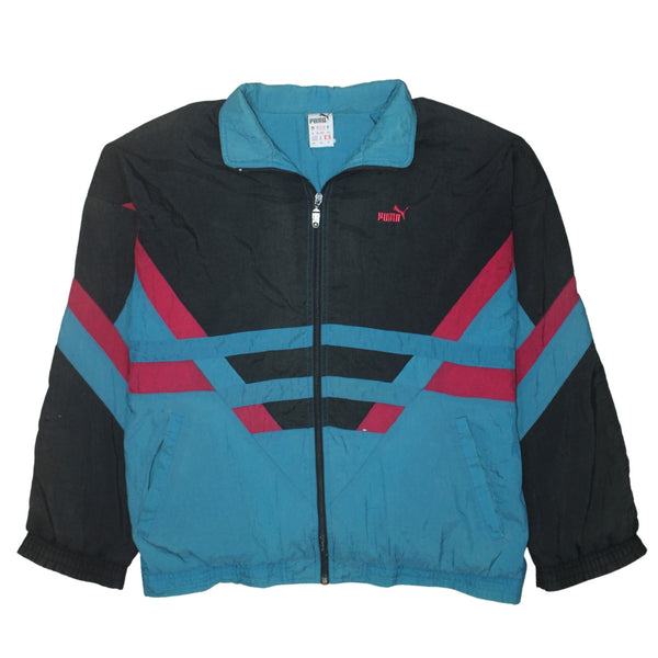 Puma Black Teal Windbreaker Jacket Men’s XLarge Full Zip Colour Block Embroidered Logo Track Top