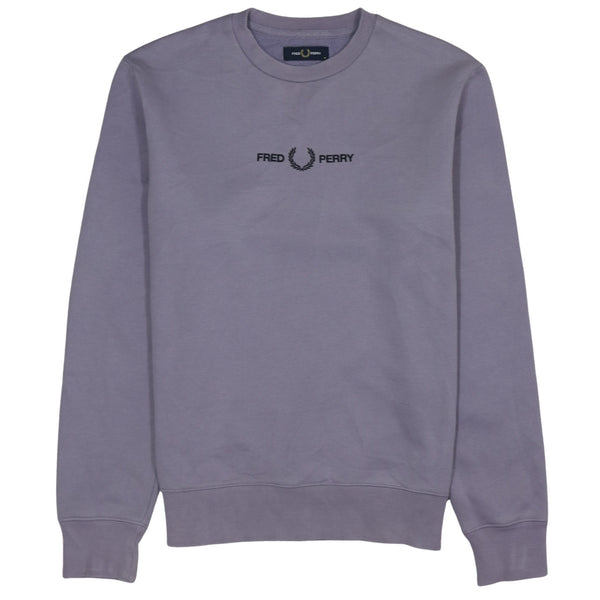 Fred Perry Purple Sweatshirt Men's Medium Embroidered Chest Logo Fleece Crewneck Pullover