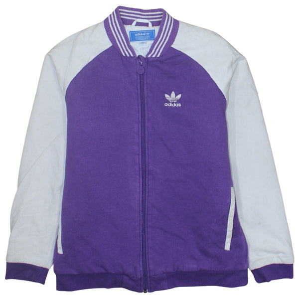 Adidas Purple White Sweatshirt Men's Small Printed Owl Back Logo Zip Jacket Top
