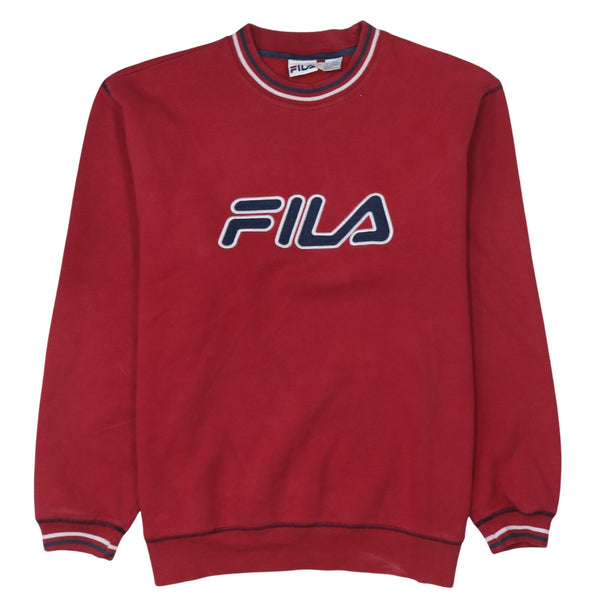 Fila Burgundy Red Sweatshirt Men's Large Embroidered Logo Stripe Collar Cuffs Pullover