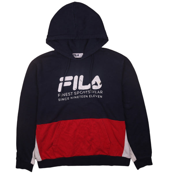 Fila 90's Spellout Pullover Hoodie Large Navy Blue