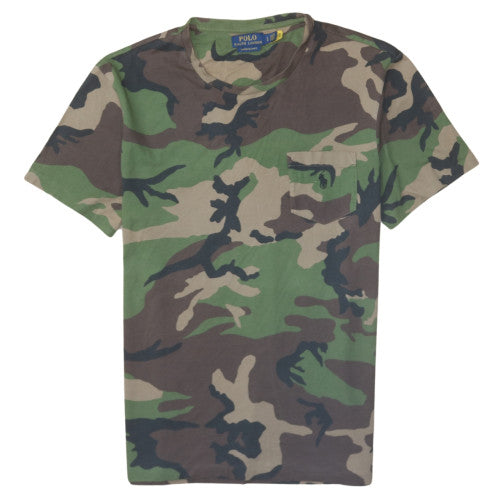 Polo Ralph Lauren Camo T Shirt Women’s Large Chest Pocket Embroidered Pony Logo Tee
