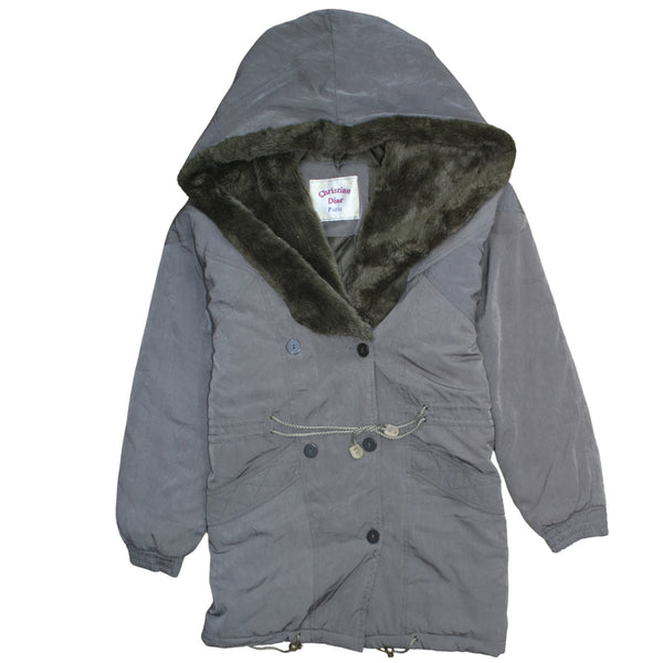 Christian Dior Grey Hooded Parka Jacket Men's Medium Faux Fur Lining Drawcord Waist Coat
