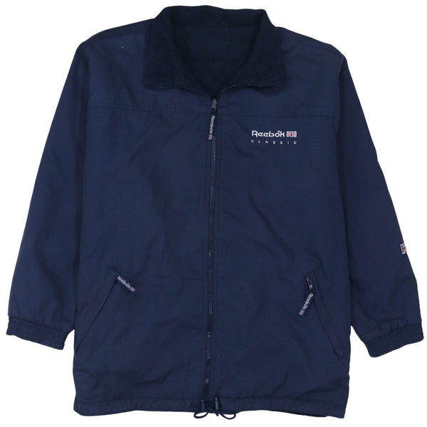 Reebok Navy Blue Jacket Men's XLarge Embroidered Classic Logo Zip Pockets Windbreaker Outerwear