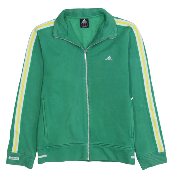 Adidas Green Track Jacket Men's Large Embroidered Logo Zip Three Stripe Sleeves Sweatshirt