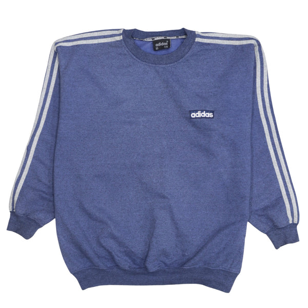 Adidas 90's Striped Sleeve Crew Neck Sweatshirt Medium Navy Blue