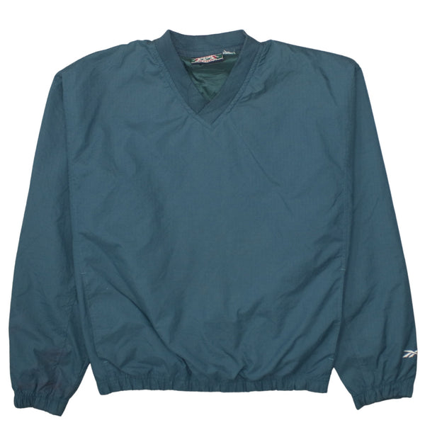 Reebok Teal Green Windbreaker Men’s XLarge V Neck Elastic Hem Embroidered Cuff Pullover Jacket