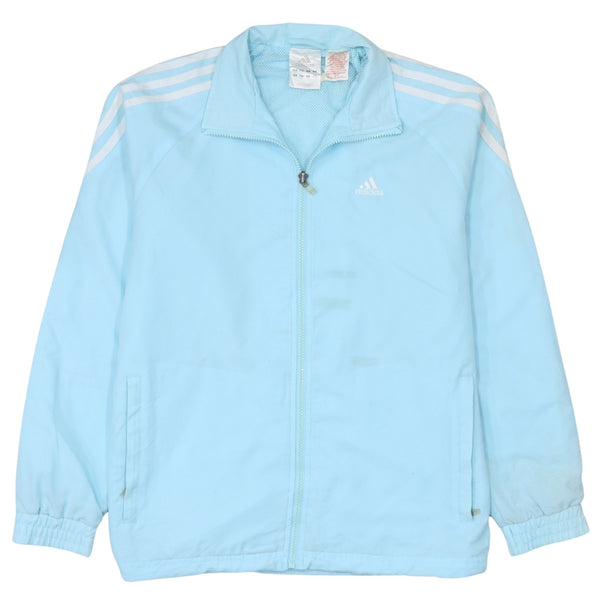 Adidas Light Blue Windbreaker Jacket Men's Small Three Stripe Sleeves Zip Pockets Track Top