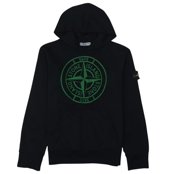 Stone Island Black Hoodie Women’s Large Green Compass Printed Logo Arm Badge Sweatshirt