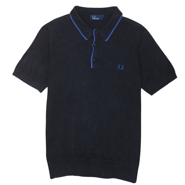 Fred Perry Navy Blue Polo Shirt Men’s Medium Embroidered Laurel Wreath Contrast Tipped Collar Top
