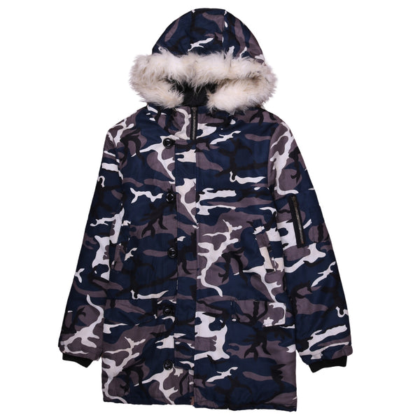 Parishay 90's Hooded Full Zip Up Camo Parka XLarge Blue