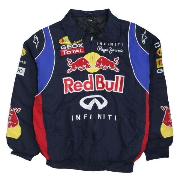 Red Bull 90's Spellout Full Zip Up Nascar Jacket Large Navy Blue