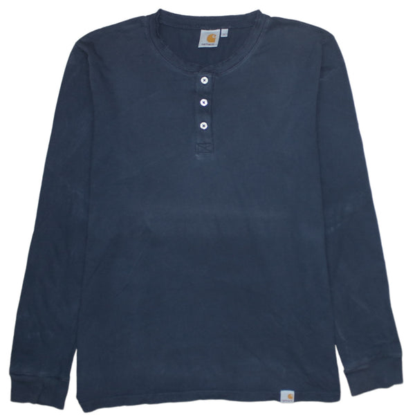 Carhartt 90's Long Sleeve Quarter Button Polo Shirt Large Navy Blue