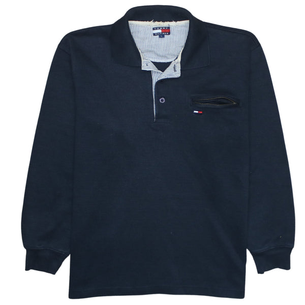 Tommy Hilfiger 90's Long Sleeve Quarter Button Polo Shirt Large Navy Blue