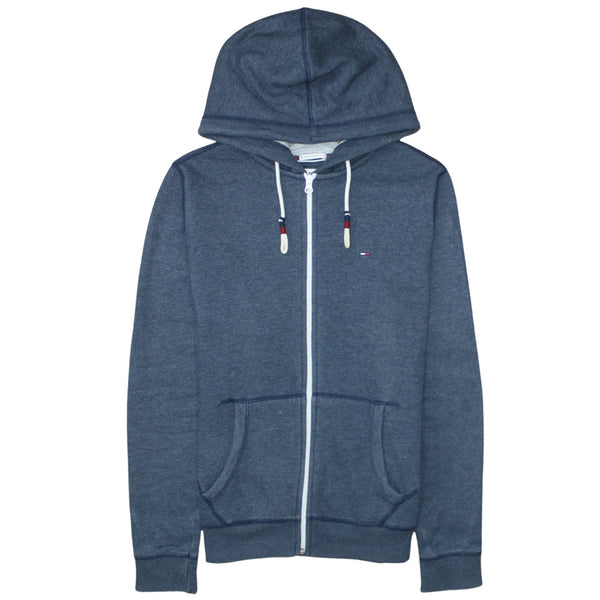 Tommy Hilfiger Blue Zip Hoodie Men's Medium Embroidered Chest Flag Drawstring Full Zip Sweatshirt