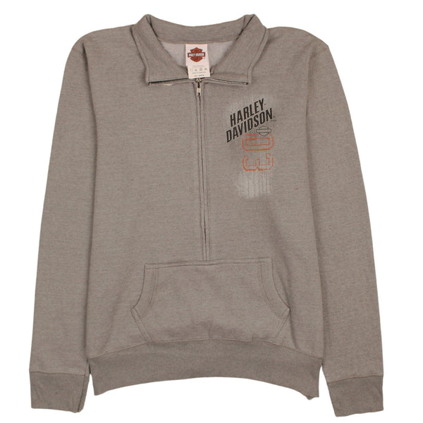 Harley Davidson 90's Drawstring Pockets Half Zip Sweatshirt XXLarge (2XL) Grey