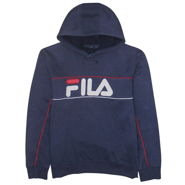 Fila Navy Blue Hoodie Men’s Large Big Logo Pullover Red Piping Casual Sweatshirt