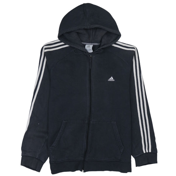 Adidas 90's Striped Sleeve Full Zip Up Hoodie Large Black
