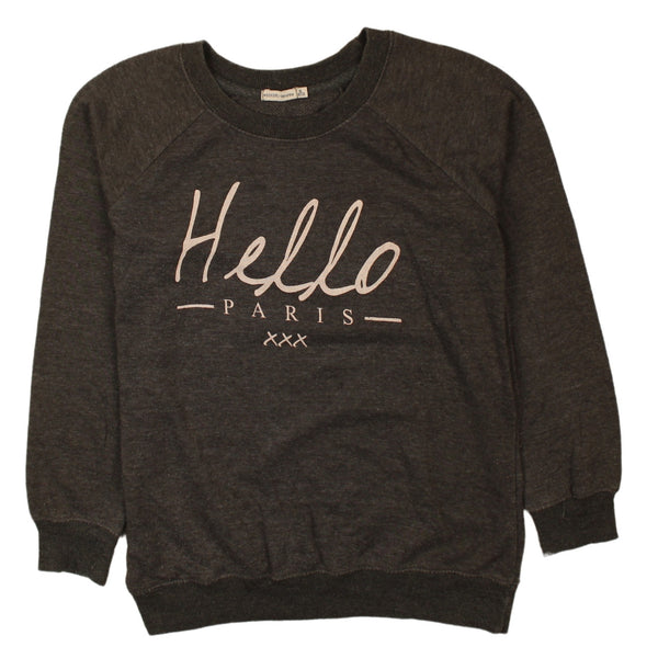 Bershka 90's Hello Paris Crew Neck Sweatshirt Small Grey