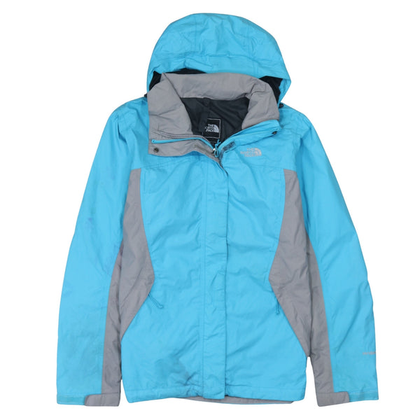 The North Face Blue Grey Hooded Jacket Men's Medium Zip Pockets Embroidered Logo Windbreaker