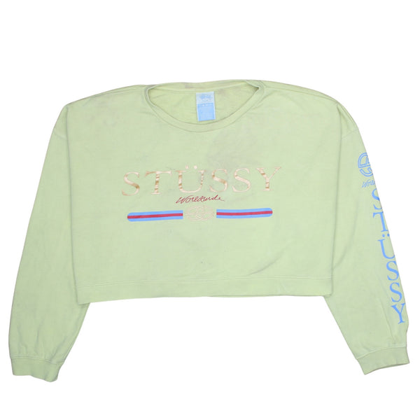 Stussy 90's Spellout Crew Neck Sweatshirt XXXLarge  Yellow