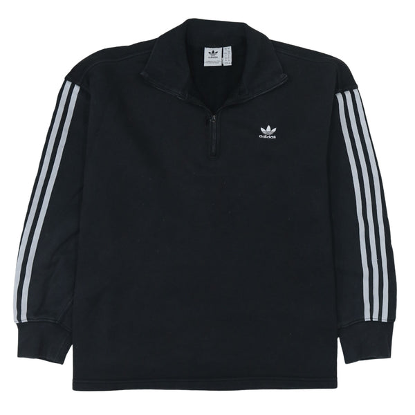 Adidas Black Quarter Zip Sweatshirt Women's Large Trefoil Embroidered Logo Three Stripe Pullover Top