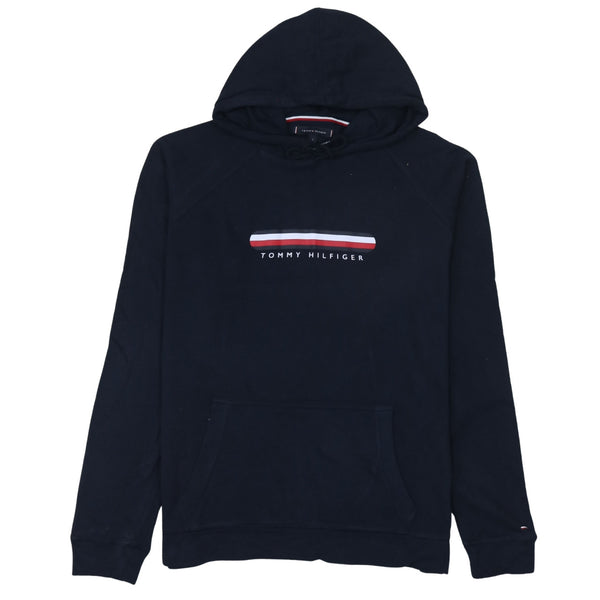 Tommy Hilfiger 90's Spellout Pullover Hoodie Large Navy Blue