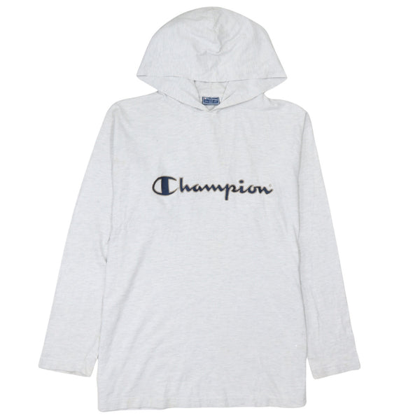 Champion Light Grey Hoodie Women’s Large Embroidered Script Logo Long Sleeve Pullover Top