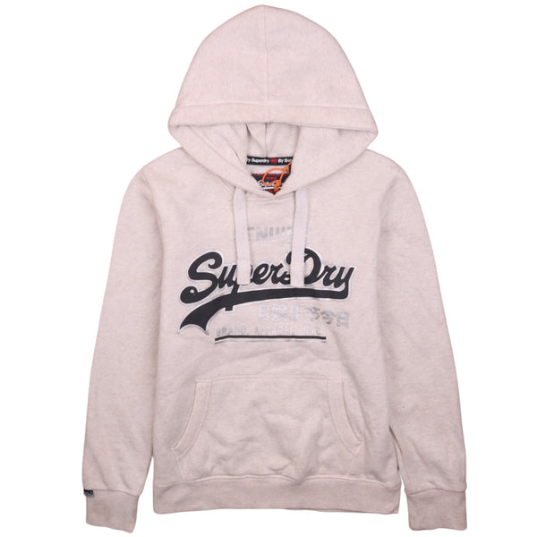 Super Dry 90's Spellout Pullover Hoodie Large (missing sizing label) Beige Cream