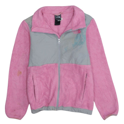 The North Face Pink Grey Fleece Jacket Women’s Medium Full Zip Embroidered Logo Pockets Outerwear